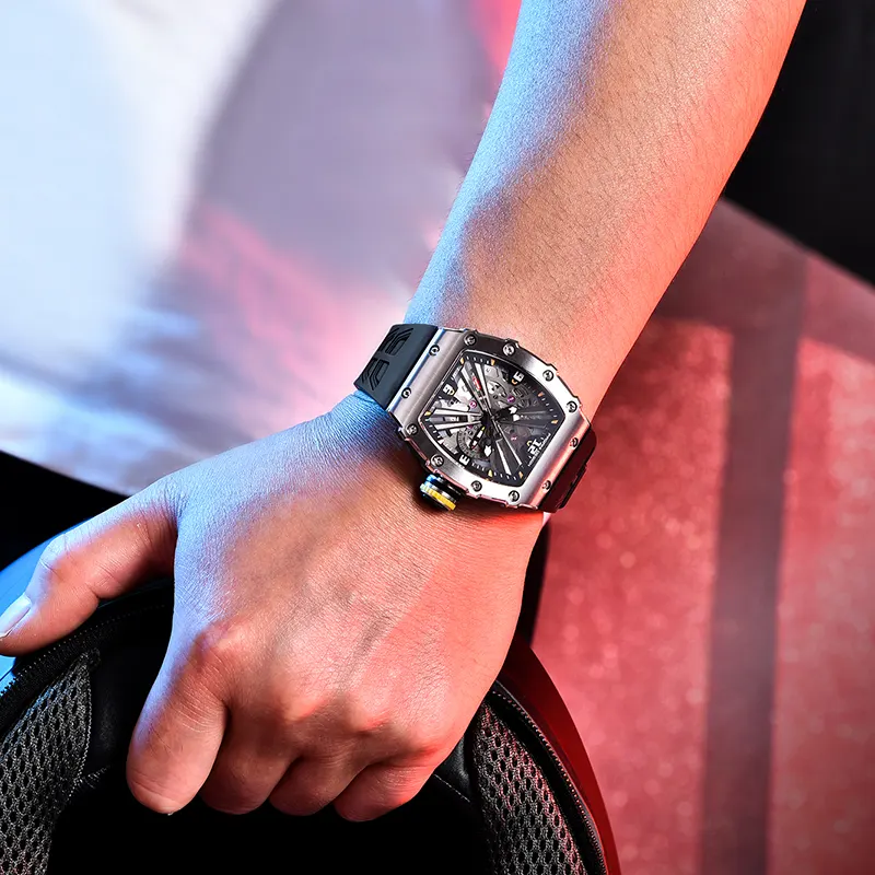 Pagani Design Black Skeleton Dial Silver Bezel Men's Watch | PD-1738